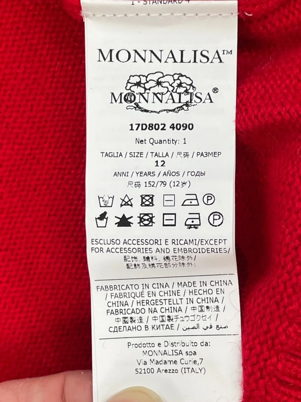 NWT Monnalisa Angora Wool Blend Red Cardigan Sweater Crystal Button Sz 12 Y
